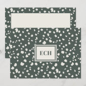 Dark Green Lunaria Monogram Flat Note Card Notitiekaartje (Voorkant / Achterkant)