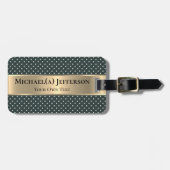 Dark Green Polka Dot, Metallic Gold Band, Elegant Bagagelabel (Voorkant horizontaal)