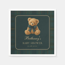 Dark Green Polo Tartan Teddy Bear Baby Shower Servet