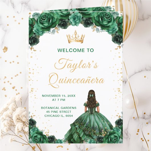 Dark Green Princess Floral Quinceañera Programme