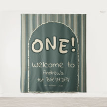 Dark Green Stripes 1st Birthday Backdrop