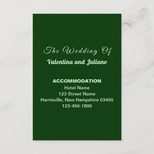 Dark Green Wedding Accommodation Portrait Informatiekaartje (Voorkant)