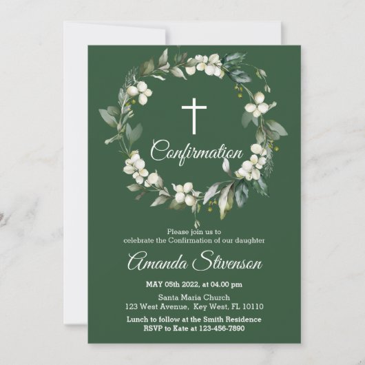 Dark Greenery Floral Confirmation Kaart (Voorkant)