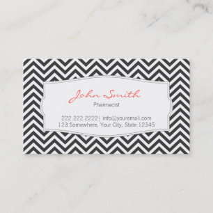Dark Grey Chevron Stripes Carte de visite pharmaci