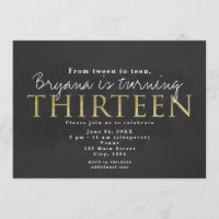 Dark Grey & Gold 13E 13 Invitation de fête d'anniv