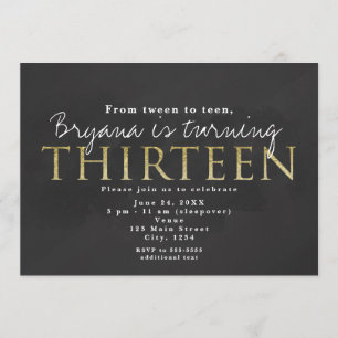 Dark Grey & Gold 13TH Birthday Party Invitation