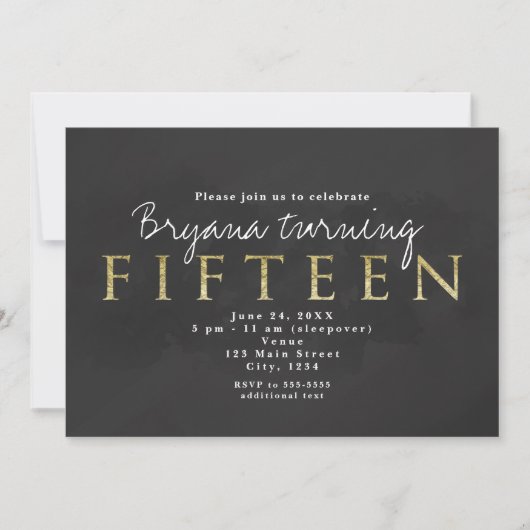 Dark Grey & Gold 15E 15 Anniversaire Invitation (Devant)