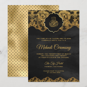 Dark Grey Gold Foil Lace Islamic Mehndi Kaart