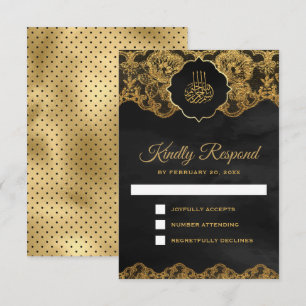 Dark Grey Gold Foil Lace Islamic Weddenschap RSVP Kaartje