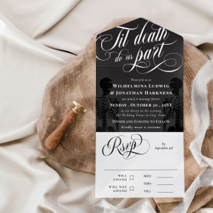 Dark Grey Til Death Do US Party Gothic Weddenschap All In One Uitnodiging