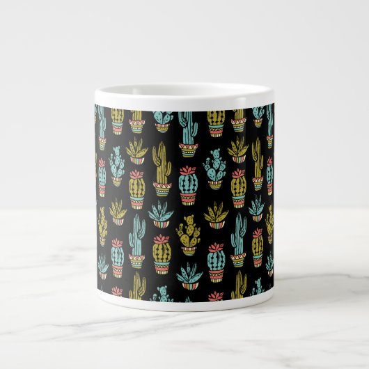 Dark Grunge Cactus Pattern Extra Grote Mok (Voorkant)