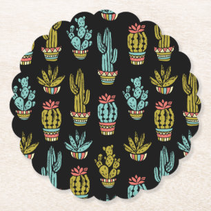 Dark Grunge Cactus Pattern Kartonnen Onderzetters