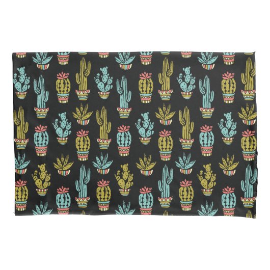 Dark Grunge Cactus Pattern Kussensloop (Voorkant-Links)