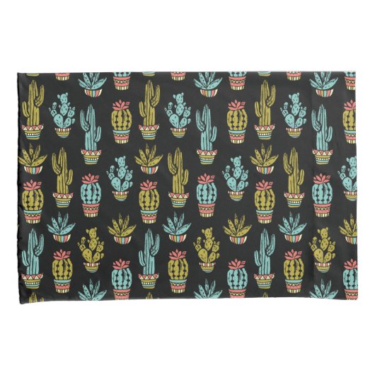 Dark Grunge Cactus Pattern Kussensloop (Voorkant-Rechts)