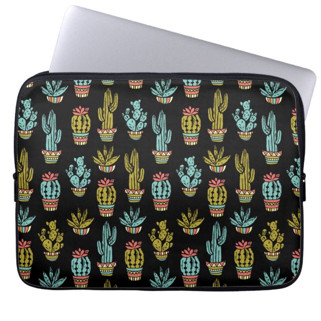 Dark Grunge Cactus Pattern Laptop Sleeve (Voorkant)