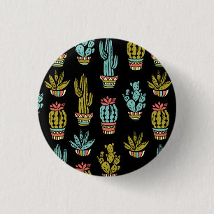Dark Grunge Cactus Pattern Ronde Button 3,2 Cm