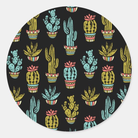 Dark Grunge Cactus Pattern Ronde Sticker (Voorkant)