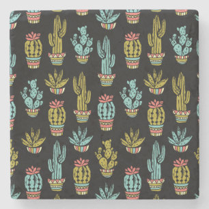 Dark Grunge Cactus Pattern Stenen Onderzetter