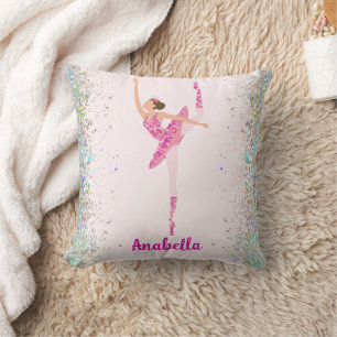 Dark Hair Pink Glitter Dress Pirouette Ballerina Kussen