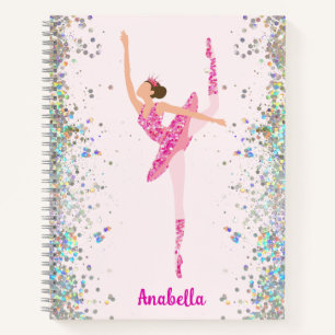 Dark Hair Pink Glitter Dress Pirouette Ballerina Notitieboek