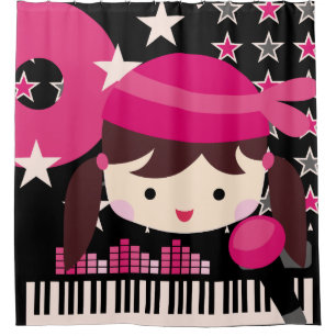 Dark Haire Girl Rock Star Music Karaoke Douchegordijn