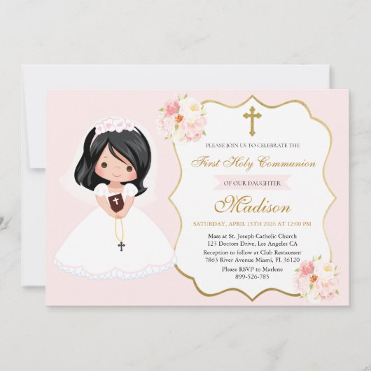 Dark-haired Girl First Holy Communion Invitation (Devant)