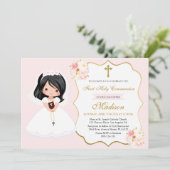 Dark-haired Girl First Holy Communion Invitation (Debout devant)
