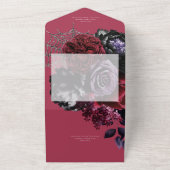 Dark Halloween Glam Bloemenrood Bruiloft QR Code All In One Uitnodiging (Buitenkant)