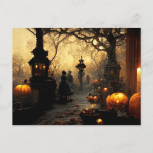 Dark Halloween Night Town Street Feestdagenkaart