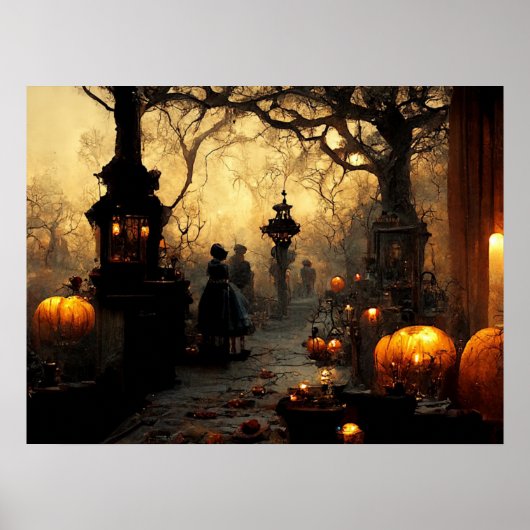 Dark Halloween Night Town Street Poster (Voorkant)