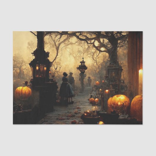Dark Halloween Night Town Street Tissuepapier (Voorkant)