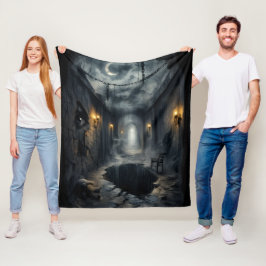 Dark Haunted fantasy Corridor with Moonlit Sky  Fleece Deken