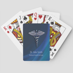 Dark Holographic 3D Chrome Medical Caduceus Pokerkaarten