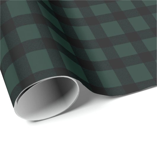 Dark Hunter Green and Black Gingham Plaid Cadeaupapier (Rol Hoek)