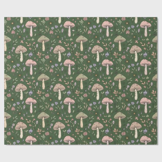 Dark Hunter Green Moody Fungi Seamless Pattern Cadeaupapier (Vlak)