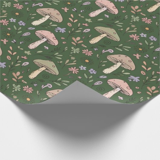 Dark Hunter Green Moody Fungi Seamless Pattern Cadeaupapier (Hoek)