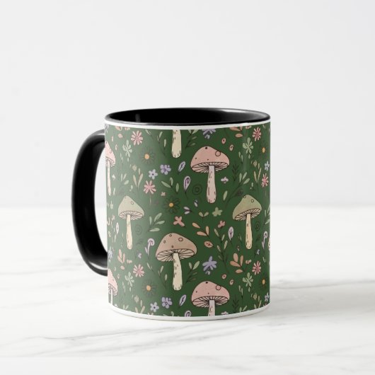 Dark Hunter Green Moody Fungi Seamless Pattern Mok (Voorkant links)