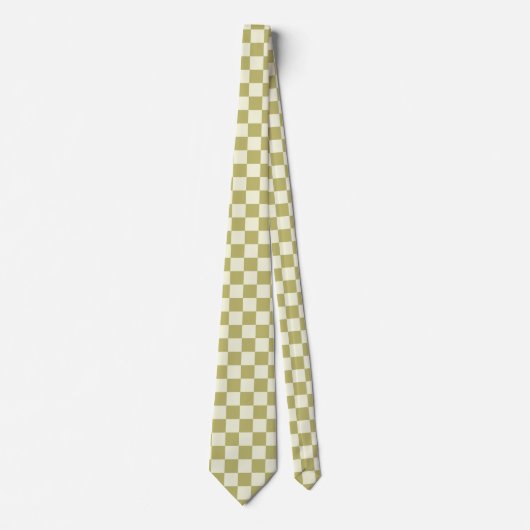 Dark Khaki en Beige Checkerboard Stropdas (Voorkant)