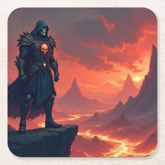 Dark Knight of Flame Vierkante Kartonnen Onderzetter (Voorkant)