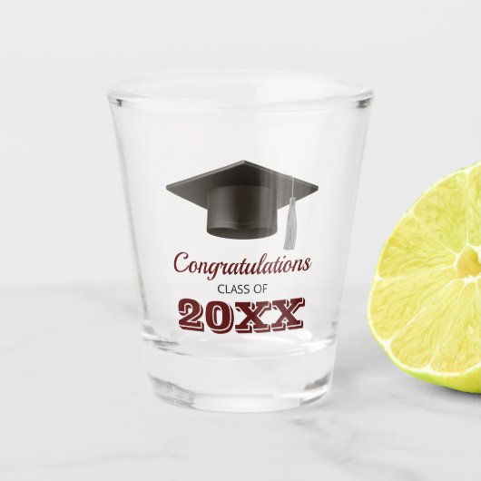 Dark Maroon Gray Afstuderen College Shot Glas (Voorkant)