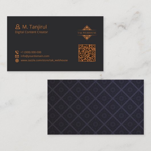 Dark Matte Mandala Diamond Tile Pattern QR Code Visitekaartje (Voorkant / Achterkant)