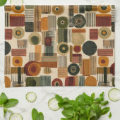 Dark Mid Century Geometric Pattern (2) Theedoek (Gevouwen)