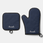 Dark Midnight Blue Custom Oven Mitt Pot Holder Set (Voorkant)