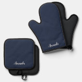 Dark Midnight Blue Custom Oven Mitt Pot Holder Set (Voorkant / Achterkant)