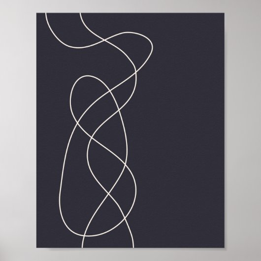 Dark Midnight Blue-minimalistische Abstracte lijnk Poster (Voorkant)