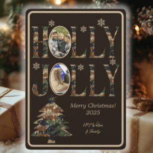 Dark Mocha Foto Camo Holly Jolly Merry Christmas Feestdagenkaart