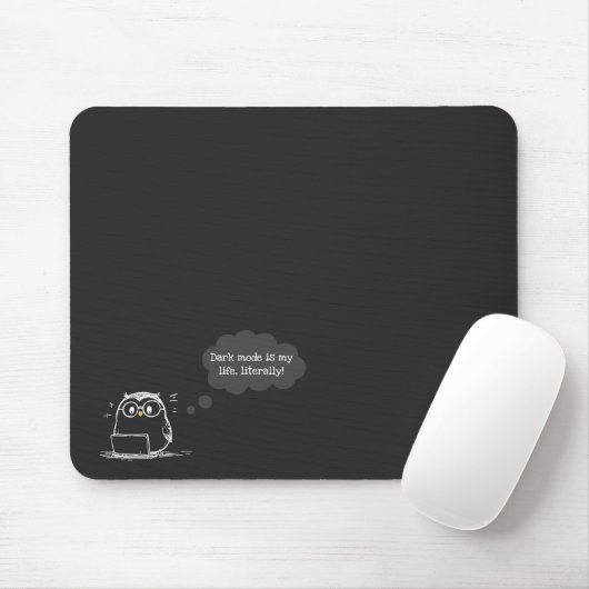 Dark Mode Uil Mousepad voor tech liefhebbers Muismat (Met muis)