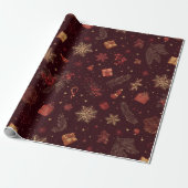 Dark Modern Elegant Holiday Patterns Pine Berry Cadeaupapier (Uitgerold)