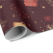 Dark Modern Elegant Holiday Patterns Pine Berry Cadeaupapier (Rol Hoek)