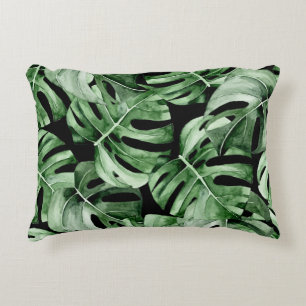 Dark Monstera: Tropische Waterverf print. Accent Kussen